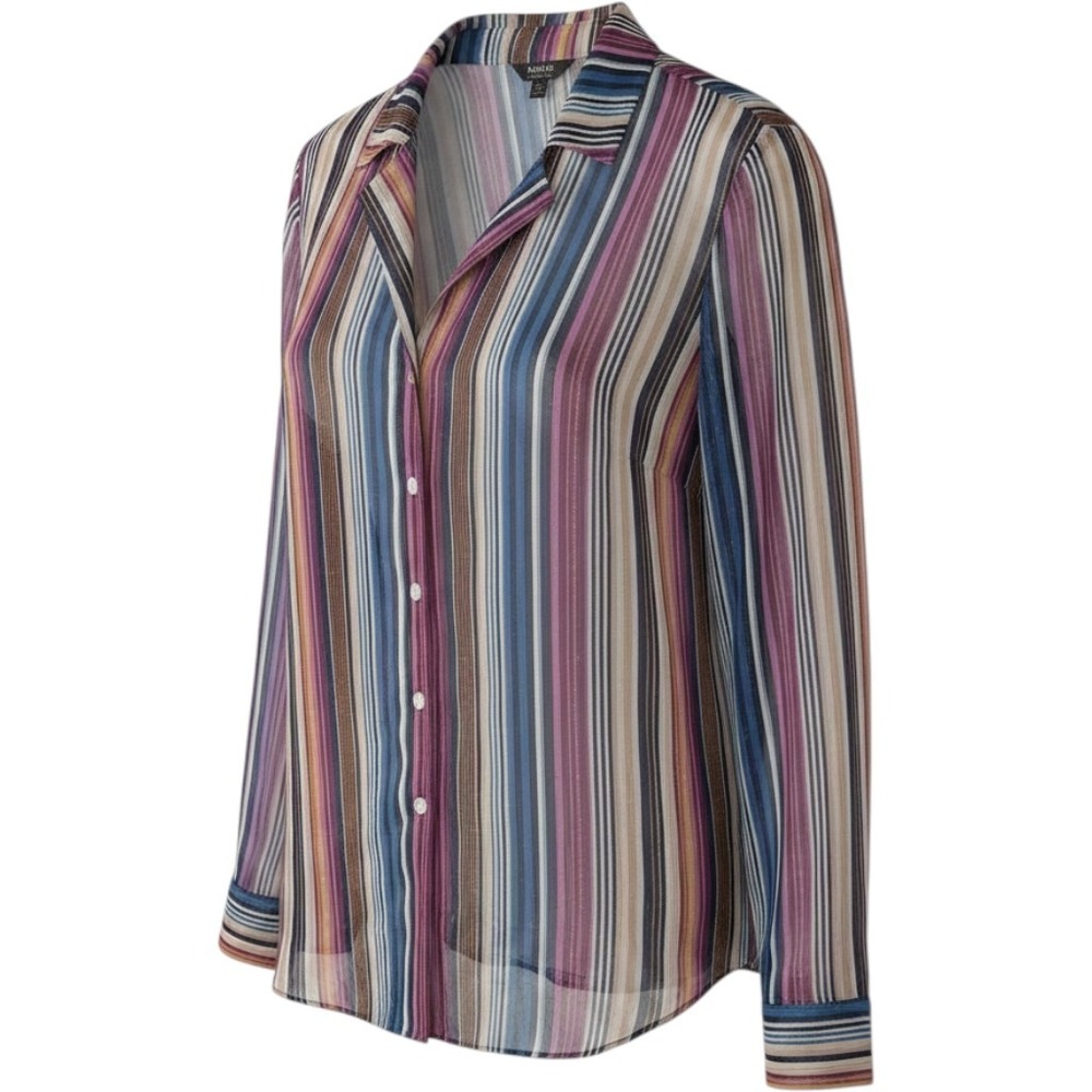 Maree Pour Toi Womens Striped Metallic Lurex‎ Button Down Blouse Multi Color 18
